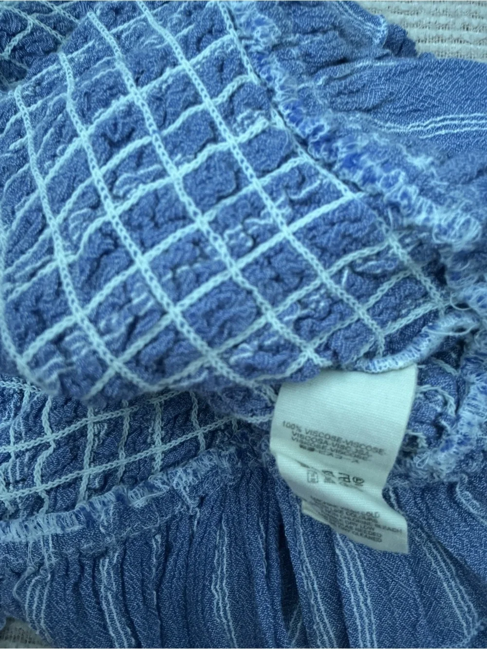 Free People Blue Smocked Off-Shoulder Crop Top